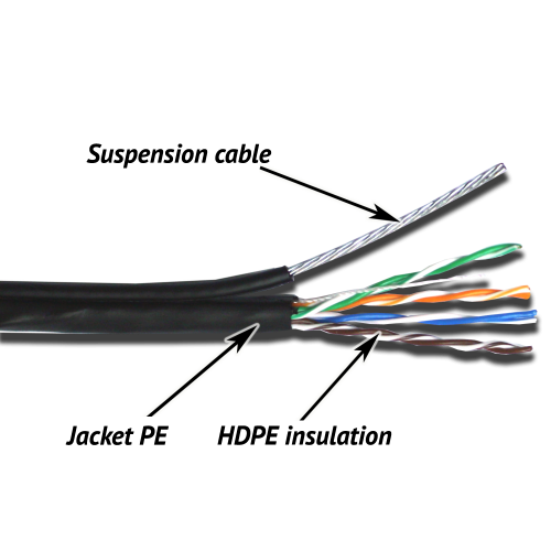 TWT UTP cable, 4 pairs, category 5е, outdoor, self-supporting with steel messenger, 305 m