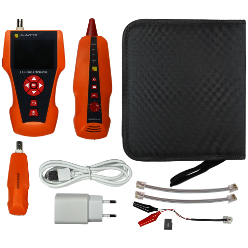 Cable tester with length measurement, cable tracer, and POE detection, 1 remote identifiers