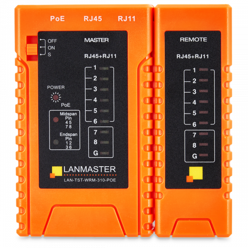 Twisted pair tester with indicators, with POE detection