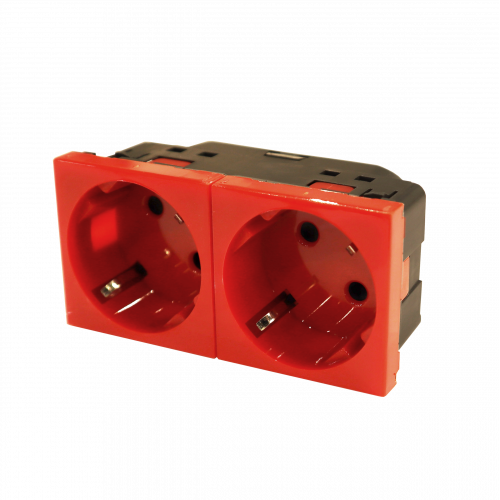 Mosaic double socket module 45x90 mm with grounding and shutters, screwless connection