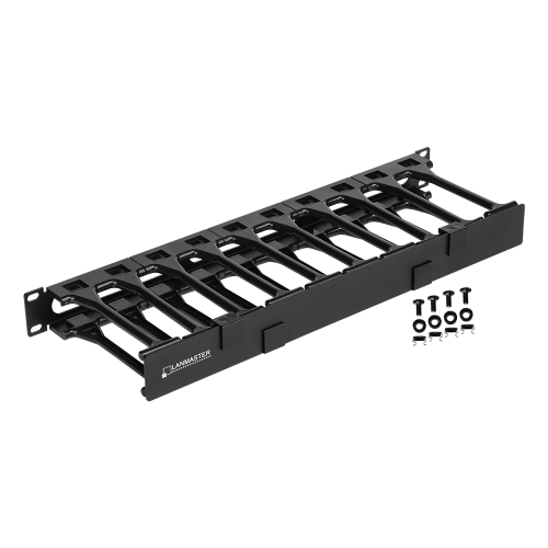 Cable organizer 19" with plastic fingers and cover