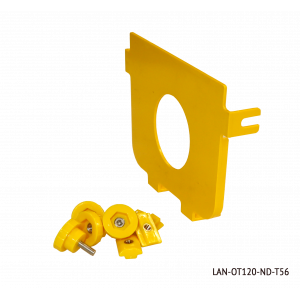 End cap for 120 mm fiber tray and cable drop LAN-OT120-OB, with pipe hole, yellow