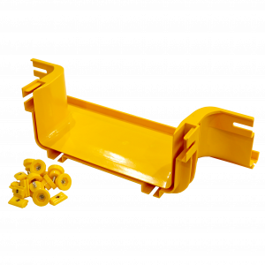 Horizontal cut-in tee for fiber tray, mounting without couplers, yellow