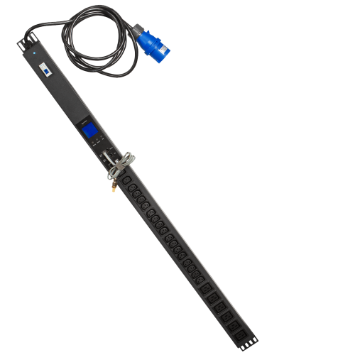 Vertical distribution unit with total monitoring, IP interface, single-phase, 32A, 6xC19 + 18xC13, 3-meter power cord, IEC309 plug