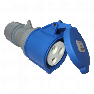 Single-phase IEC 309 socket, female, 32A, 250V, dismountable, blue