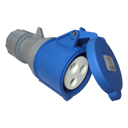 Single-phase IEC 309 socket, female, 32A, 250V, dismountable, blue