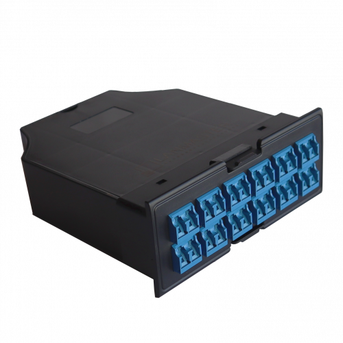 High-density OS2 MPO cassette, 12xLC, polarity B, low loss, black