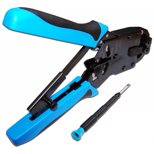 Crimping tool for 4P, 6P, 8P plugs with a ratchet mechanism