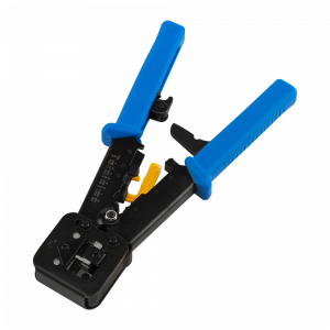 Crimping tool for EZ, 6P, 8P plugs with a ratchet mechanism