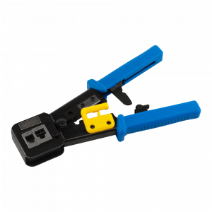 Crimping tool for EZ, 6P, 8P plugs with a ratchet mechanism