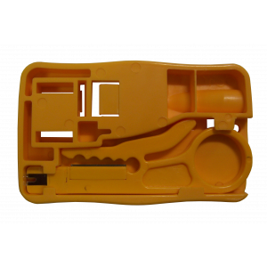 Mounting pad for Keystones jacks with a cable stripping tool