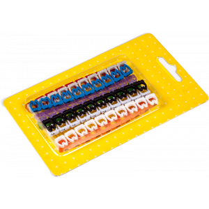 Set of multi-color coded cable clips with number tags for cables up to 5.5 mm