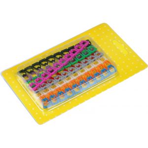 Set of multi-color coded cable clips with number tags for cables up to 6.5 mm