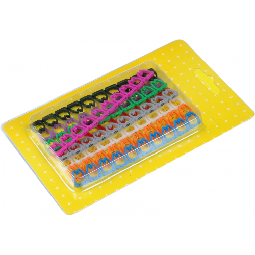 Set of multi-color coded cable clips with number tags for cables up to 6.5 mm