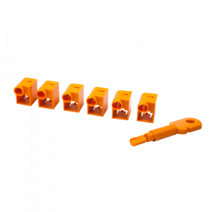 RJ-45 Plug Lock Kit (6 pieces) with a key, orange