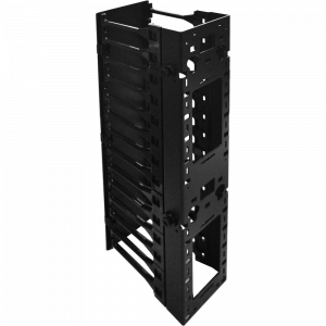 Vertical organizer for adjustable racks with plastic fingers and a cover
