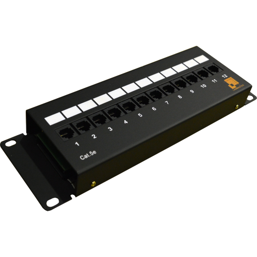 LANMASTER wall mount patch panel with front access to termination blocks, 12 port, UTP, cat. 5E