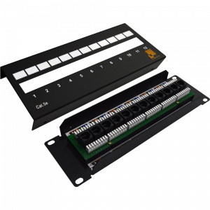 LANMASTER wall mount patch panel with front access to termination blocks, 12 port, UTP, cat. 5E