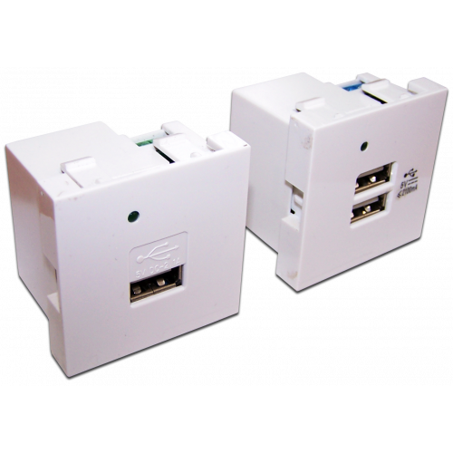 USB charger, without cover, 2.1A/5V, 45x45, white