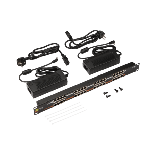 19" PoE panel, 16 port, with two power supplies, 48V, 120W