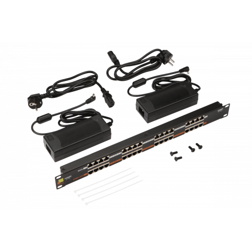 19" PoE panel, 16 port, with two power supplies, 48V, 120W