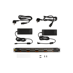 19" PoE panel, 16 port, with two power supplies, 48V, 120W