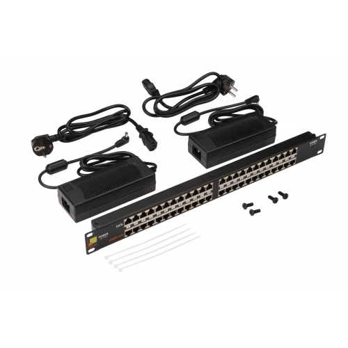 19" PoE panel, 24 port, with two power supplies, 48V, 120W