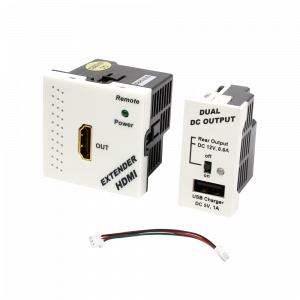 RJ45-HDMI converter, set of a receiver and a power supply, Mosaic type, 45x45mm and 22.5x45mm, white