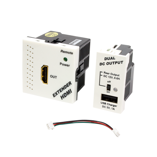 RJ45-HDMI converter, set of a receiver and a power supply, Mosaic type, 45x45mm and 22.5x45mm, white