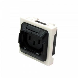 IEC 60320 C13 socket with locking, 10A, 250V, Mosaic typesize, 45x45 mm