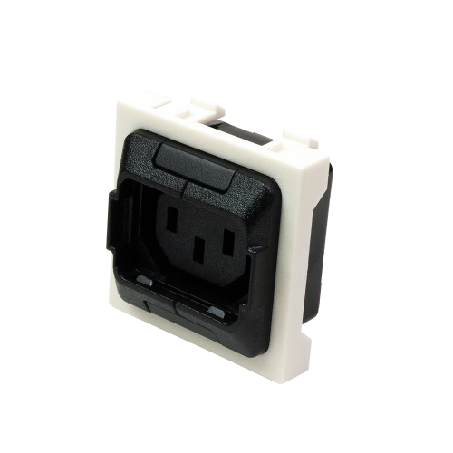 IEC 60320 C13 socket with locking, 10A, 250V, Mosaic typesize, 45x45 mm