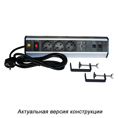 Socket block, 3 power sockets, 2 USB sockets, 2 category 6 sockets