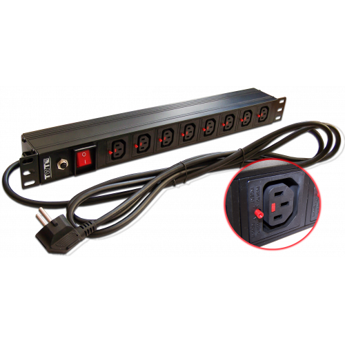 19" power distribution unit, 8 C13 connectors with lock, 10A, 250V, 3.0 m power cord
