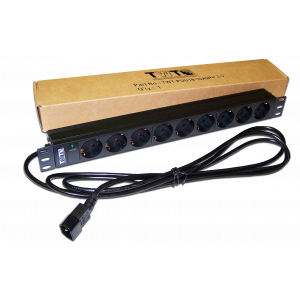 19" rack PDU, 1 phase without switch, 10A / 250V, 9xSchuko, 3.0 m power cord, C14 plug