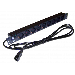 19" rack PDU, 1 phase without switch, 10A / 250V, 9xSchuko, 3.0 m power cord, C14 plug