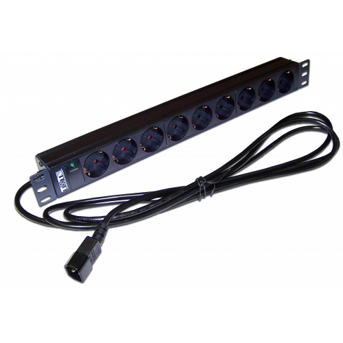 19" rack PDU, 1 phase without switch, 10A / 250V, 9xSchuko, 3.0 m power cord, C14 plug