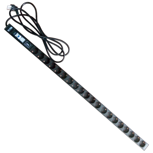 Vertical power distribution unit, 20xSchuko, 250V, 16A, 3-meter power cord, Schuko plug