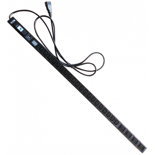Vertical PDU, 1 phase with MCB, A/V-meter, 16A / 250V, 4xC19 + 20xC13, 3.0 m power cord, C20 plug