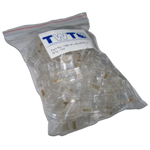 RJ45 UTP 8P8C plug, universal, with load bar, cat. 5e, 100 pcs
