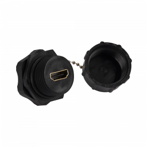 Industrial HDMI socket coupler, IP68, with a cap