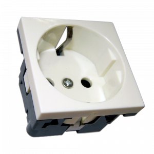 Electrical socket, 45x45 Mosaic typesize, Schuko, 2K+3, with shutters, white, assembled