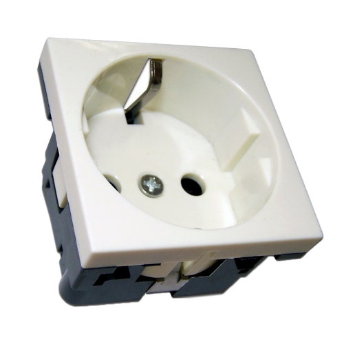 Electrical socket, 45x45 Mosaic typesize, Schuko, 2K+3, with shutters, white, assembled