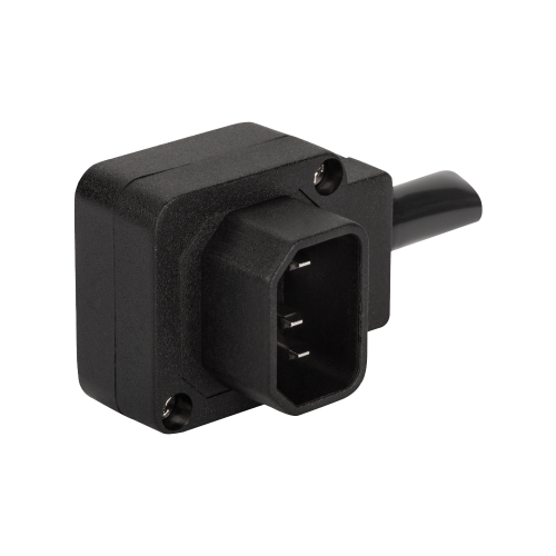 IEC 60320 C14 inlet, 10A, 250V, angled, dismountable, black