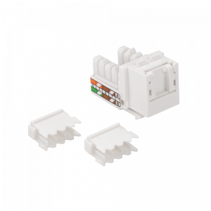 Keystone module, RJ45, category 5E, UTP, 90 degrees, with built-in shutter, white