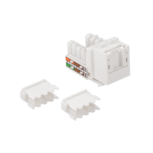 Keystone module, RJ45, category 5E, UTP, 90 degrees, with built-in shutter, white